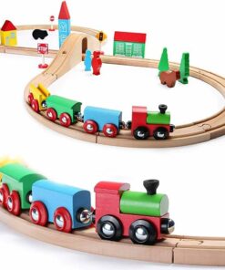רכבת עץ לילדים – עיצוב דו מסלולי – SainSmart Jr